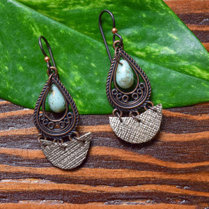 Copper Earrings with Leather Accents